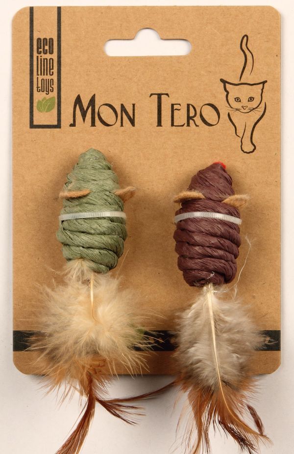 МОН ТЕРО ЭКО 2 шт 5 см игрушка для кошек мышь с кошачьей мятой зелено-фиолетовая 1х12