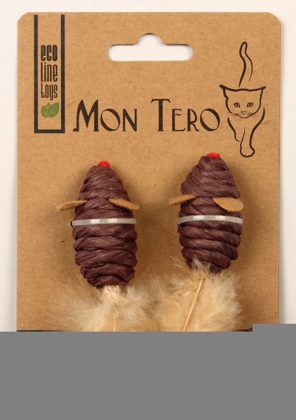 МОН ТЕРО ЭКО 2 шт 5 см игрушка для кошек мышь с перьями с кошачьей мятой зелёная 1х12