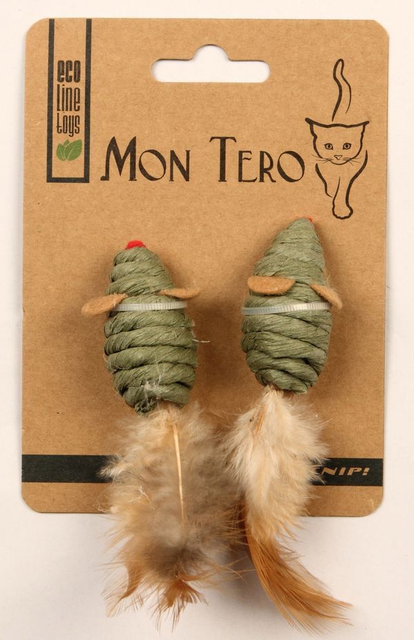 МОН ТЕРО ЭКО 2 шт 5 см игрушка для кошек мышь с перьями с кошачьей мятой фиолетовая 1х12