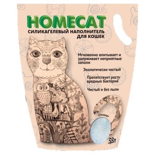 HOMECAT Стандарт 3,8 л силикагелевый наполнитель для кошачьих туалетов без запаха 1х8