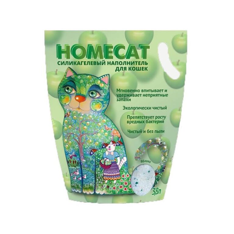 HOMECAT Яблоко 3,8 л силикагелевый наполнитель для кошачьих туалетов с ароматом яблока 1х8