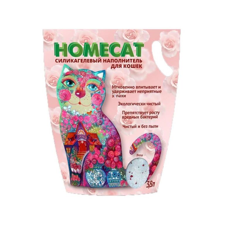 HOMECAT Роза 3,8 л силикагелевый наполнитель для кошачьих туалетов с ароматом розы 1х8