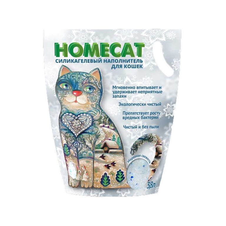 HOMECAT Морозная свежесть 3,8 л силикагелевый наполнитель для кошачьих туалетов с ароматом морозной свежести 1х8