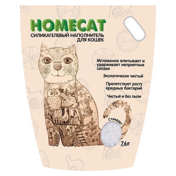 HOMECAT Стандарт 7,6 л силикагелевый наполнитель для кошачьих туалетов без запаха 1х4