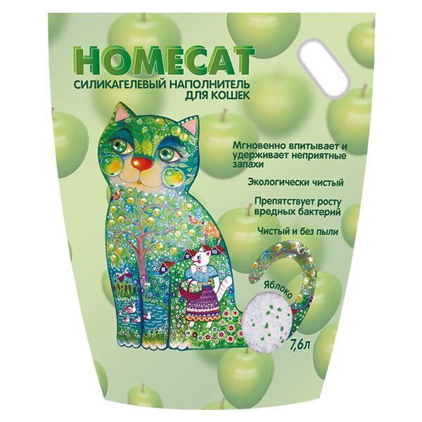 HOMECAT Яблоко 7,6 л силикагелевый наполнитель для кошачьих туалетов с ароматом яблока 1х4