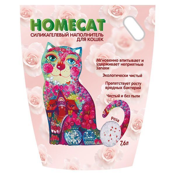 HOMECAT Роза 7,6 л силикагелевый наполнитель для кошачьих туалетов с ароматом розы 1х4