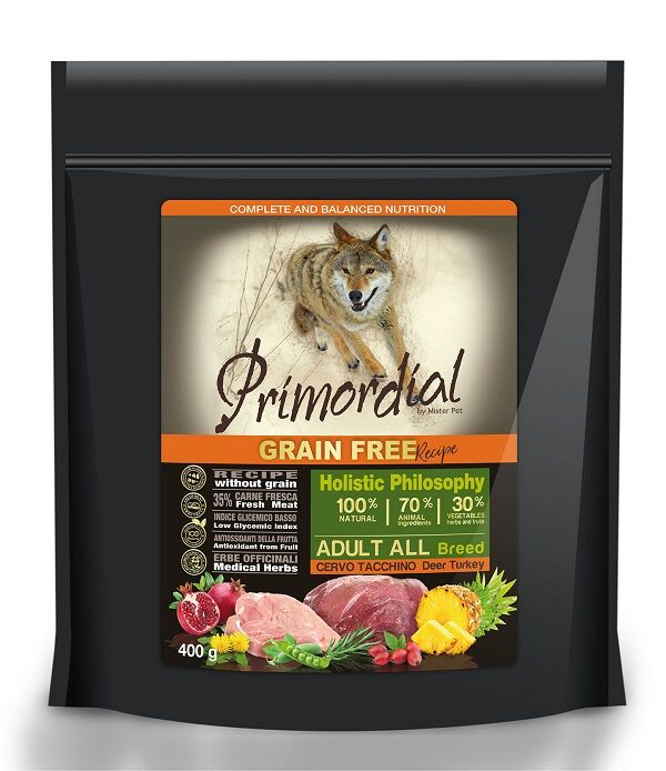 PRIMORDIAL Корм сухой 400 г для собак беззерновой оленина/индейка