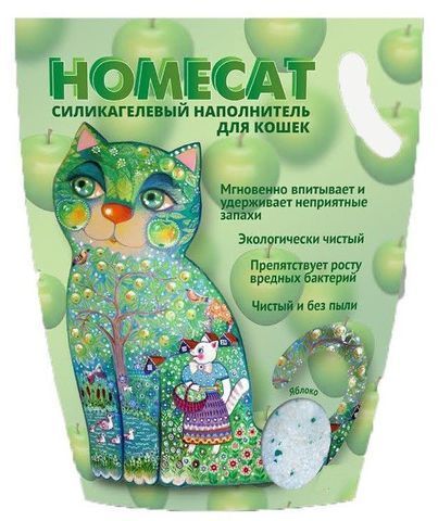 HOMECAT Яблоко 30 л силикагелевый наполнитель для кошачьих туалетов с ароматом яблока