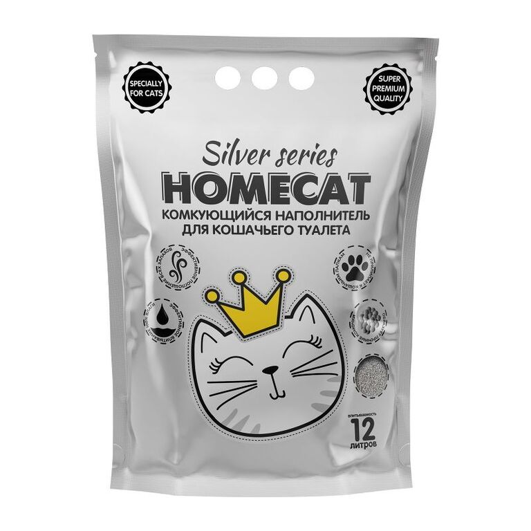HOMECAT SILVER SERIES 3 кг комкующийся наполнитель премиум  для кошачьих туалетов 1х6