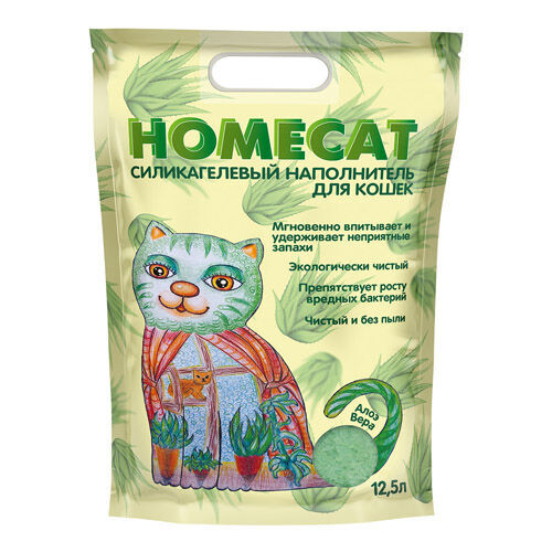 HOMECAT Алоэ Вера 12,5 л силикагелевый наполнитель для кошачьих туалетов с ароматом Алоэ Вера 1х4
