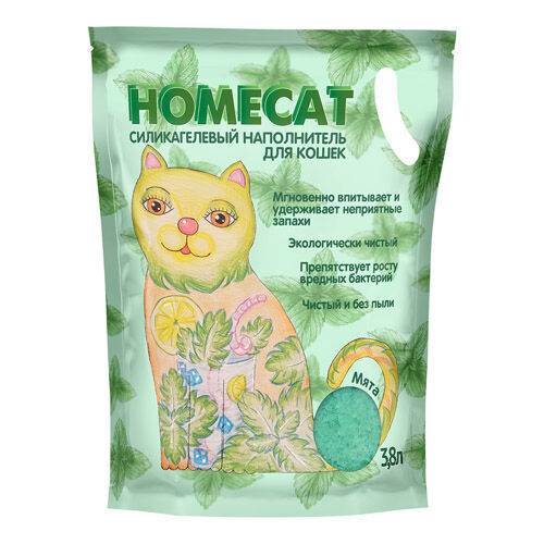 HOMECAT Мята 3,8 л силикагелевый наполнитель для кошачьих туалетов с ароматом мяты 1х8
