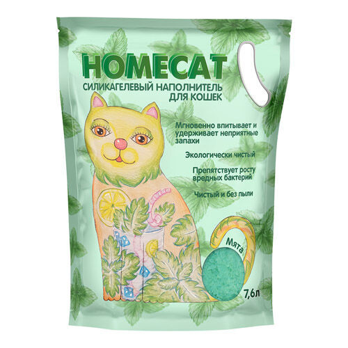 HOMECAT Мята 7,6 л силикагелевый наполнитель для кошачьих туалетов с ароматом мяты 1х4