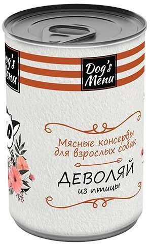 Dog`s Menu 340 г консервы для взрослых собак деволяй из птицы 1х12