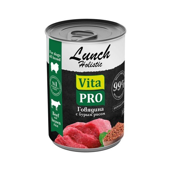 VITA PRO LUNCH 400 г консервы для собак  говядина с бурым рисом 1х9