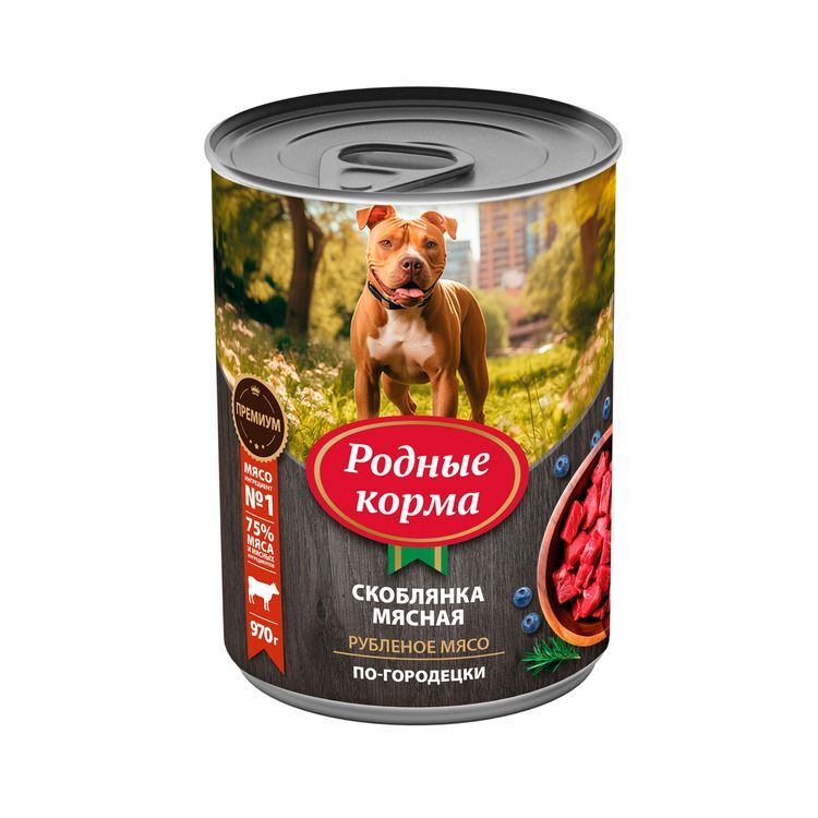 РОДНЫЕ КОРМА 970 г консервы для собак скоблянка мясная по-городецки 1х6